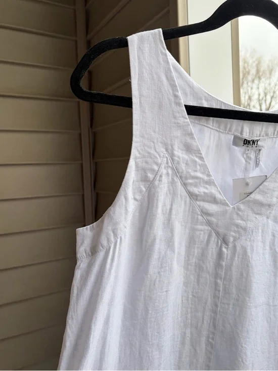 🆕DKNY Pure White Linen Maxi Dress Sleeveless Side Slit Summer Dress Size S Chic - Picture 9 of 15